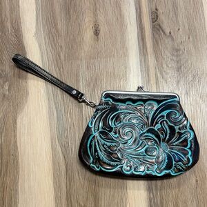 Patricia Nash Black and Teal Floral Clutch